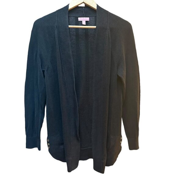 Lilly Pulitzer Micaila Black‎ Metallic Open Front Cardigan Women's Size Large - Picture 2 of 9